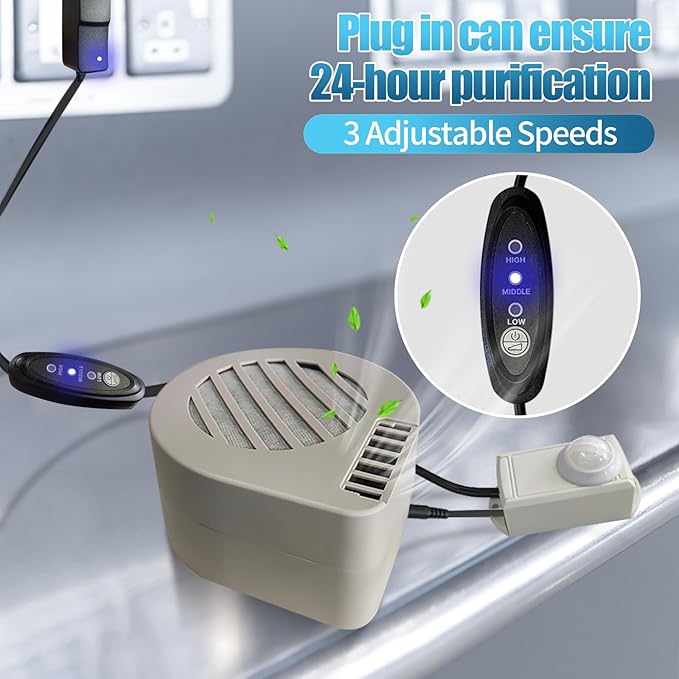 Cat Litter Box Air Filter with Heavy Duty Filter Pack & Powerful 3-speed Fan, Not a Weak Ozone Toy, Air Purifier for Cat Litter Smell, Auto Cat Deodorizer for Litter Box, 2 CFM