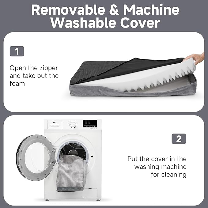 OhGeni Orthopedic Waterproof & Machine Washable Dog Bed for Small Pets, Suitable for Crates, Cat Mat with 25D Egg Crate Foam, Non-Slip Bottom & Removable Cover, Invisible Zipper, 24 Inches(Gray)