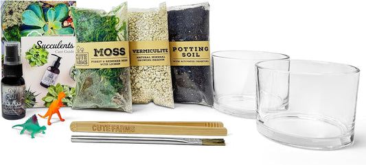 Cute Farms Glass Terrarium Kit | Just Add Your Own Plants (Two Glass Cylinders (3.25"))