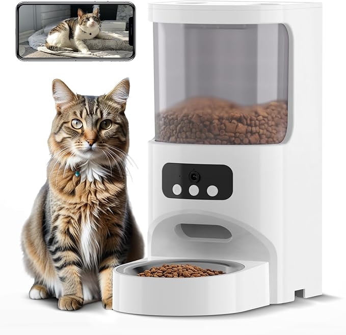 Automatic Cat Feeder with Camera 5G&2.4G WiFi Pet Feeder 1080P HD Cat Food Dispenser with Night Vision Timed Smart App Dog Food Dispenser with 2-Way Audio for Cat & Dog,Detachable for Easy Clean