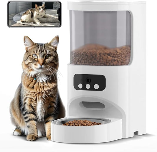 Automatic Cat Feeder with Camera 5G&2.4G WiFi Pet Feeder 1080P HD Cat Food Dispenser with Night Vision Timed Smart App Dog Food Dispenser with 2-Way Audio for Cat & Dog,Detachable for Easy Clean