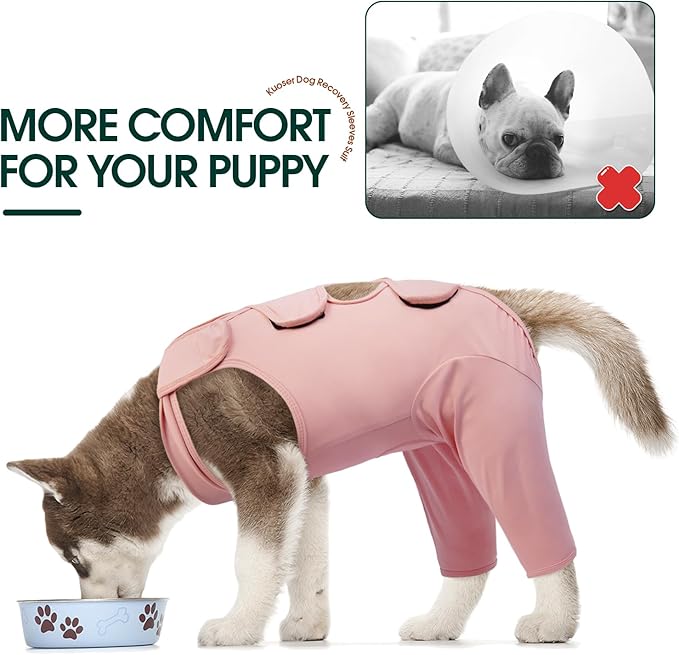 Kuoser Dog Recovery Suit for Back Legs, Thigh Wound Protective Sleeve for Dogs, Dog Recovery Sleeve for Female Male Dogs, Dog Onesie After Surgery Pet Surgical Suit for Spay Neuter, Pink XXL