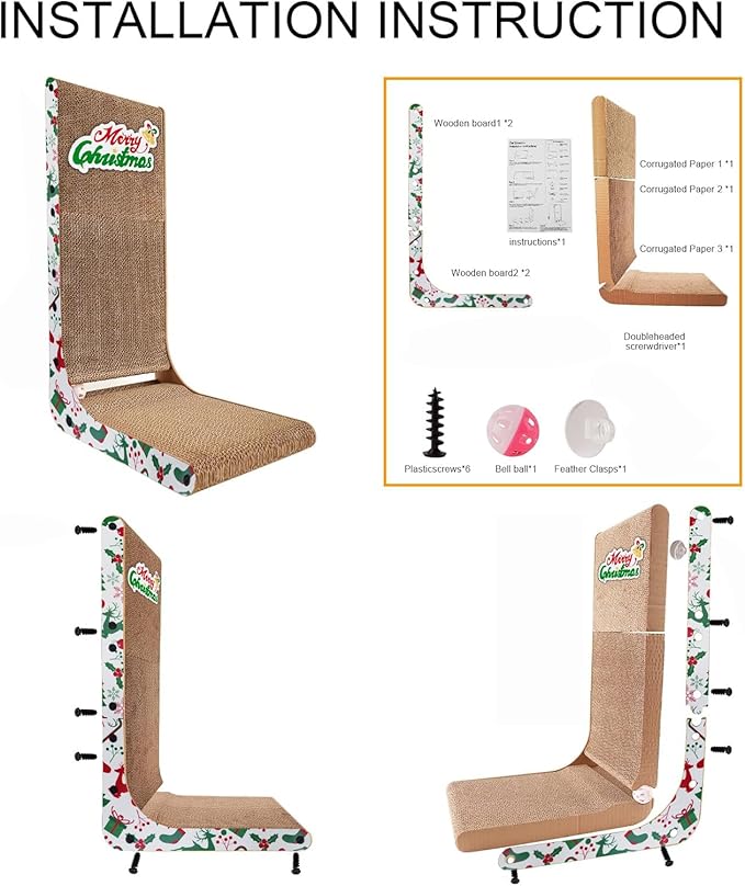 Cardboard Cat Scratcher, 23.6 Inch L Shaped Vertical Cat Scratching Board, Wall-Mount Cat Scratchers for Indoor Cats (Colorful, 2pcs)