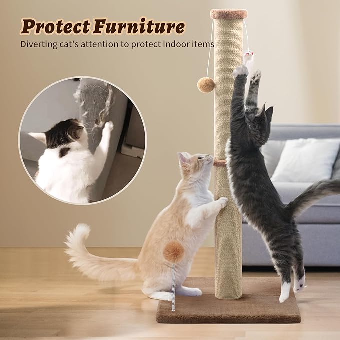 36'' Tall Cat Scratching Post, Large Sisal Scratch Post for Indoor Cats, Sturdy Cat Scratcher Tower, Vertical Cat Scratch Pole, Modern Cat Furniture for Kittens & Adult Cats (Brown)