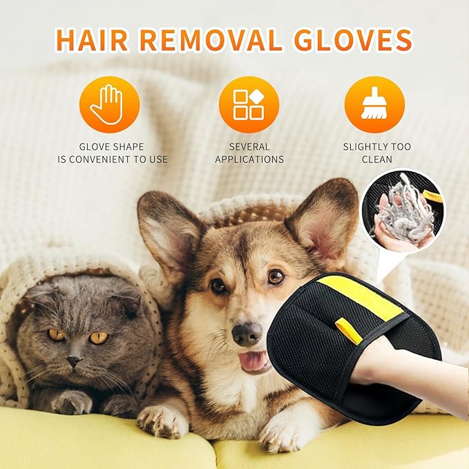 Static Pet Hair Remover Gloves, Reusable Electrostatic Pet Cat Dog Hair Removal Grooming Gloves Brush Tool for Couch, Furniture, Carpet, Car Seat