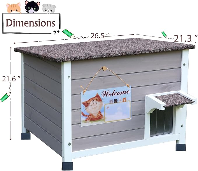 Rockever Outdoor Cat House, 100% Insulated Cat House for Outdoor Cats Weatherproof Feral cat House for All-Round Foam Layers Filling (Grey, L)