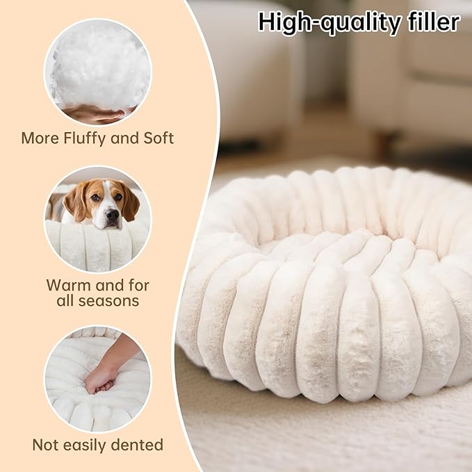 Calming Donut Dog Cat Bed, Anti-Anxiety Fluffy Warm Cozy Round Puppy Bed, Fuzzy Comfort Plush Pet Beds for Small Medium Dogs & Cats (20"/23"/28"/30"/36")