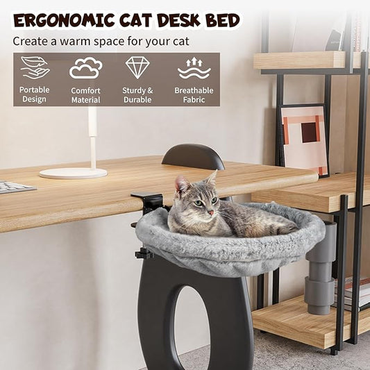 Cat Hammock Bed, 90° Foldable Cat Desk Bed, Adjustable Kitten Beds Up to 44 LBS, Durable Ergonomic Desk Cat's Beds Mount, Washable Soft Fabric Pet Desks Nest Beds for Home, Office, Room and Study