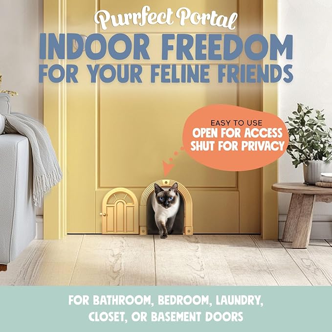 Meow Manor® Cat Door Interior Door - No-Flap, Interior Cat Door for Cats Up to 20 lbs, Easy DIY Setup, Secured Installation in Minutes, No Training Needed…