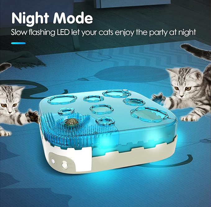Migipaws 7-in-1 Interactive Cat Toy Motion Activated Indoor Playset with Automatic Pop Bounce Cat Ball, Feather Palm Tree Wand, Catnip Ball & Self-Grooming Cardboard House Rechargeable