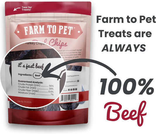 Farm To Pet - Dog Training Treats - 4 oz Beef Chips, Single Ingredient, Lean, All Natural, Healthy Treats for Small, Medium, Large Dog Breeds, & Puppies, Made in USA