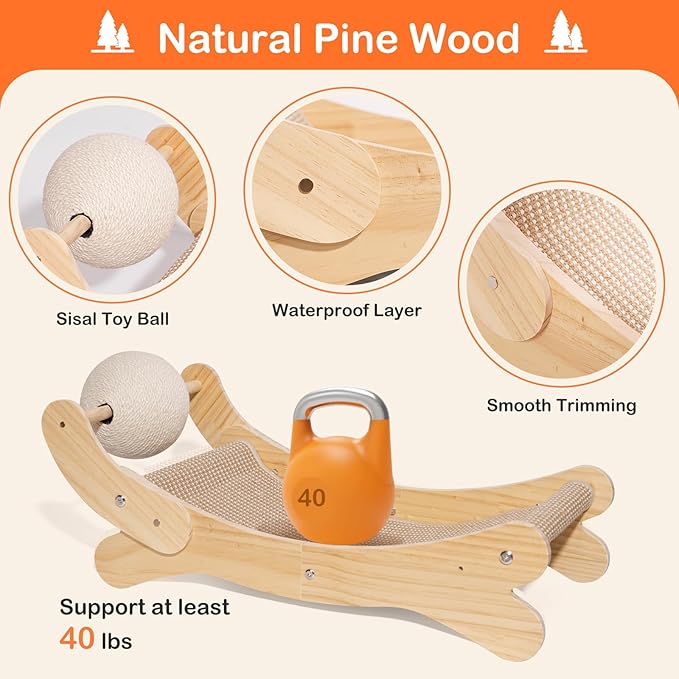 Cat Scratcher Bed, Natural Sisal Cat Scratch Chair Hammock, 27.5 Inch Extra Large Scratching Post Lounger Pad with Large Sisal Toy Ball for Indoor Cats