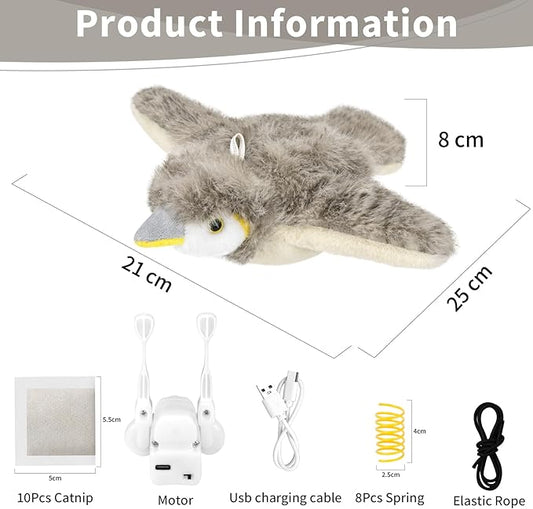 Cat Toys, Flapping Bird Cat Toy(No Flying), Interactive Catnip Toy with Springs & Catnip Bags, Chirping Noise Rechargeable Moving Wings Dog Cat Kitten Toys, Flappy Flying Pets Toy for Indoor