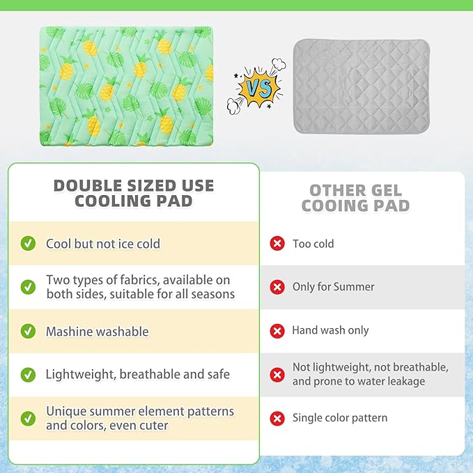 KOOLTAIL Dog Cooling Mat, Upgraded Two Sided Cooling Pad for Dogs Cats Puppy, Soft Pet Sleeping Blanket Keep Cool in Summer with Cute Fruit Pattern, Washable Waterproof for Crate Sofa Bed, Green M