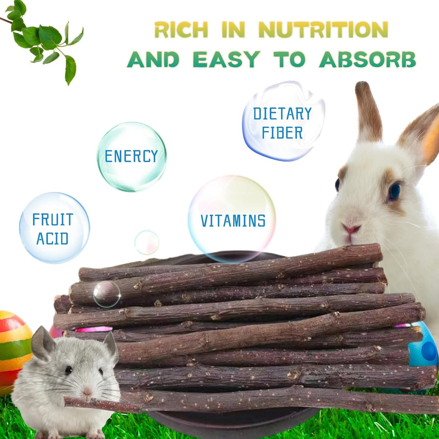 Natural Apple Wood Chew Sticks 550g (19.4oz) for Rabbits, Hamsters, Chinchillas, Guinea Pigs - Small Animal Dental Toys, Safe Untreated Teeth Grinding & Boredom Relief, Rodent Molar Health