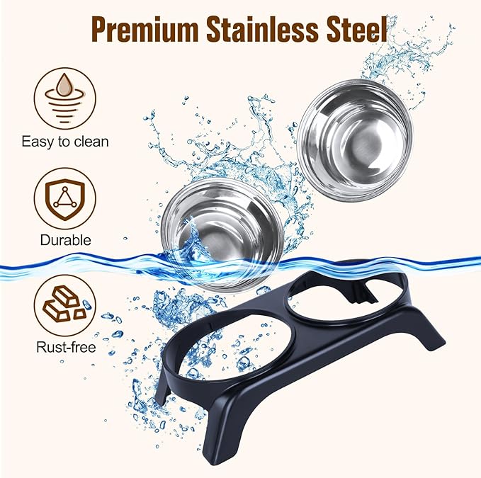 Elevated Cat Bowls, Anti Vomiting Raised Cat Food Bowl with 2 Stainless Steel Bowls, Prevent Neck Pain Cat Bowl Set, ABS Anti Slip Stand Cat Bowls for Indoor Cats & Puppies (Grey)