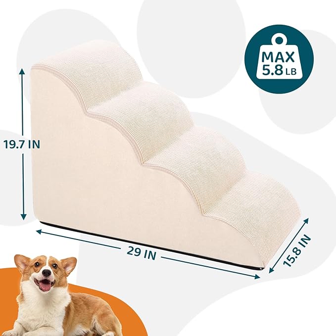 Steps for Small Dog, Dog Stairs for High Beds and Couch, 20" 4-Step High Density Foam Pet Stairs for Dogs Injured, Older Dogs Cats, Pet with Joint Pain (Beige)