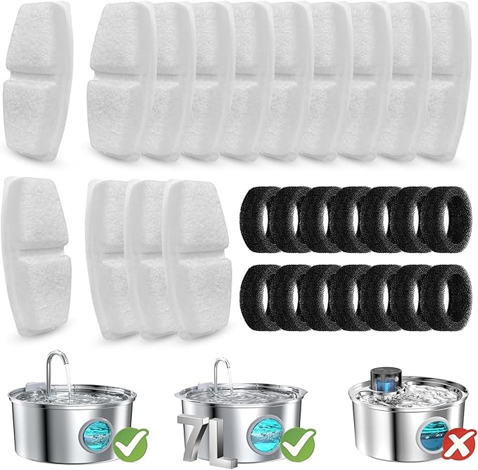 28 Pcs Cat Water Fountain Filters Compatible with FOFNON 3.2L and 7L Prt Water Fountain,Including 14 Pcs Filters & 14 Pcs Sponges(Not for Wireless Fountain)