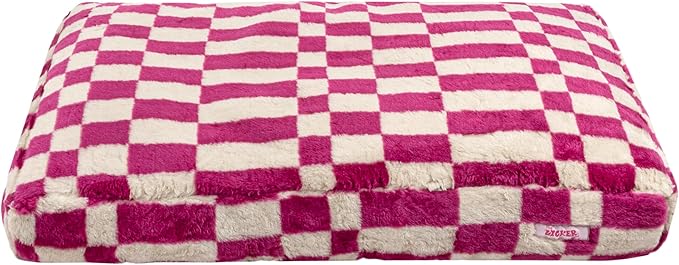 DBD3001H-M Mabel 35" x 23" Designer Modern Ultra Soft Reversible Plush Rectangular Pet Bed with Washable Cover, Raspberry Check
