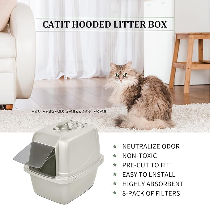 8 Pack Cat Litter Box Charcoal Filters for Van Ness Cat Litter Box, 4.4 x 6.5Inch Replacement Carbon Odor Filters for Pureness F6 Zeloite Air Filter, Black