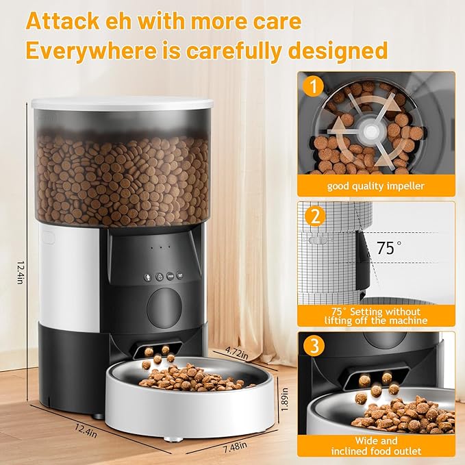 Automatic Cat Feeder, 2.4Ghz WiFi Timed Dog Food Dispenser with APP Control, 3L Auto Dry Food Feeders for Pets, Programmable Portion Control, 10 Meals/Day, 10s Voice Recorder (WiFi)