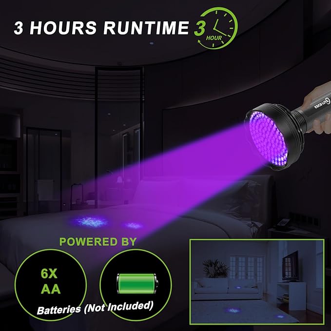 ESCO LITE Blacklight Flashlight 128 LED UV Flashlight, Upgraded Bright 395nm Handheld Ultraviolet Light for Pet Urine Detection, Scorpion Hunting