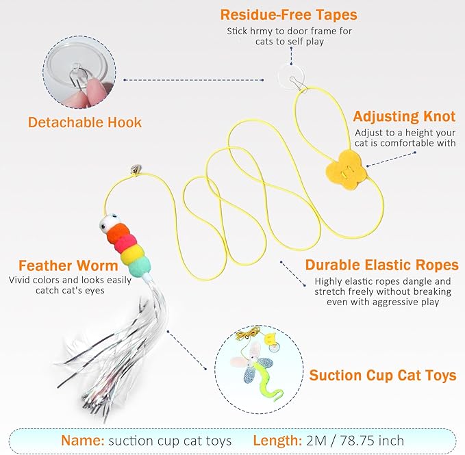 11 PCS Interactive Cat Toy for Indoor Cats, Kitten Toys with 4 Hanging Door Cat Toys and 7 Multiple Replacement Heads for Indoor Self Play & Exercise