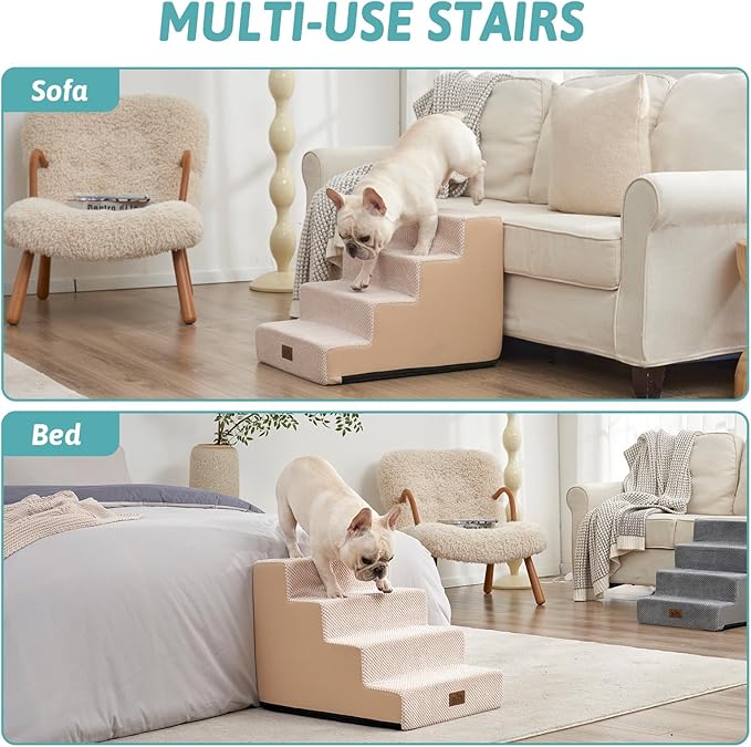 Dog Stairs for Small Dogs, Wider Pet Stairs for High Beds, Non-Slip Dog Steps for Old Cats, Puppies, Small and Medium Dogs (Beige, 17.7x23.6x17.7 inch, 4.0)