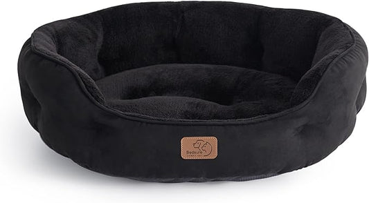 Bedsure Dog Beds for Small Dogs - Round Cat Beds for Indoor Cats, Washable Pet Bed for Puppy and Kitten with Slip-Resistant Bottom, 20 Inches, Black