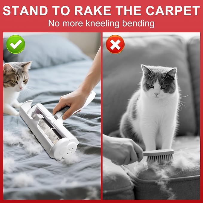 Pet Hair Removal Tool – Reusable Lint Roller for Dogs & Cats – Self-Cleaning Fur Remover Brush - Portable, Multi-Surface Fur Removal Tool - Glove Brush and Pet Hair Extra Sticky Roller