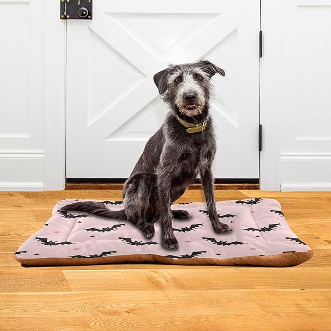 Pet Bed Halloween Bats Pink Dog Bed Mat Absorbing Non Slip Pad Pet Sleeping Mat for Small, Medium, and Large Dogs Puppy Cat 36 in x 24 in