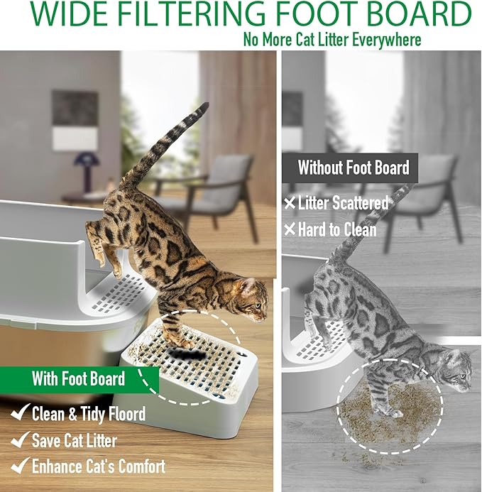 Stainless Steel Cat Litter with Lid, XL Extra Large Enclosed Cat Litter Box for Big Cats, High Sides Metal Litter Box, Anti Leakage,Odor-Free & Easy Cleaning,Include Scoop & Foot Board
