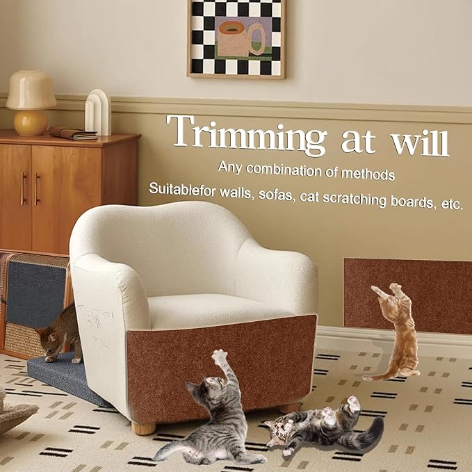 Cat Scratching Mat, Self-Adhesive Cat Scratching Carpet, Trimmable at Scratch Furniture Protector for Cat Tree Shelves, Cat Scratching Post Couch Protector (2PCS, Brown)