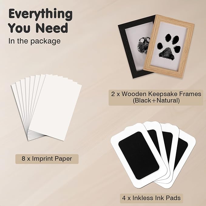 Inkless Paw Print Kit for Dogs,Cats & Babies – Clean Touch Dog Nose & Baby Handprint Kit, Mess-Free Ink Pad with 4 Pads & 2 Wooden Frames – Keepsake Gifts for Pet Owners & New Moms
