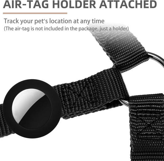 PUPTECK No Pull Dog Harness Soft Adjustable Basic Nylon Step in Puppy Vest Outdoor Walking with ID Tag and A-ir Tag Case, Black, S