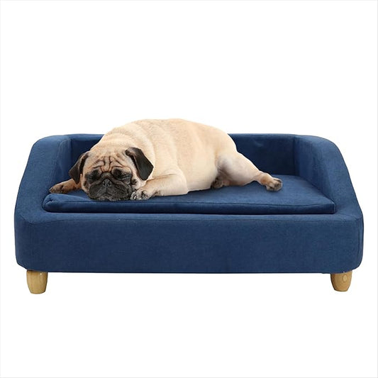 CRITTER SITTERS 36-in. Microfiber Blue Rectangular Dog Couch for Medium-Sized Dogs, Modern and Stylish Elevated Dog Bed for Home or Apartment, Blue