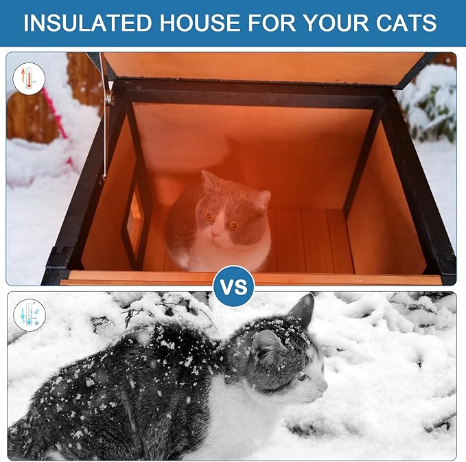 Outdoor Cat House for Insulated Feral Cat Shelter Weatherproof Outside Cat Enclosure for Winter, Outdoor Indoor Use with Openable Waterproof Roof Brown