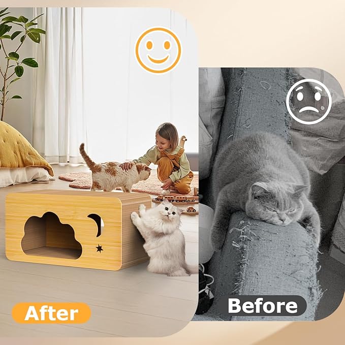 Cat Scratcher House,2 in 1 Cardboard Cat House Durable and Sturdy Cat Scratching Post Cat Scratching Board Cat Scratchers for pet to Scratch, Rest and Play, Easy to Assemble