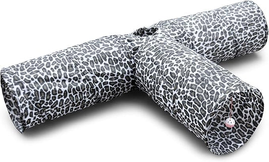 3 Way Cat Tunnel. Extra Large 12 Inch Diameter and Extra Long. A Big Collapsible Play Toy. Wide Pet Tunnel Tube for Rabbits, Kittens, Large Cats, and Dogs (Animal Print)