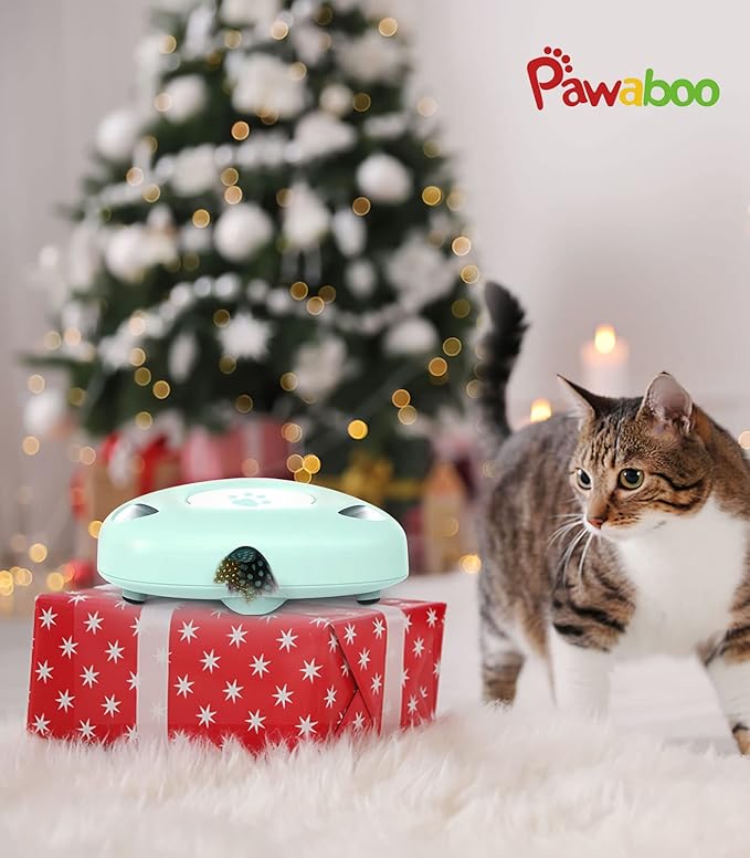 Pawaboo Interactive Cat Toys, Automatic Cat Exercise Teaser Toy with 3 Replacement Rotating Feathers, Automatic Electronic Rotating Teaser Kitten Toy for Indoor Cats, Kitty, Pet - Lake Blue