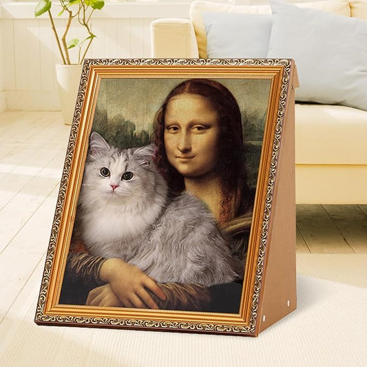 Mona Lisa Cat Scratcher Bed - 3D Art Armrest Design, 50lbs Eco-Friendly Cardboard, No-Tools Assembly for Cats/Rabbits