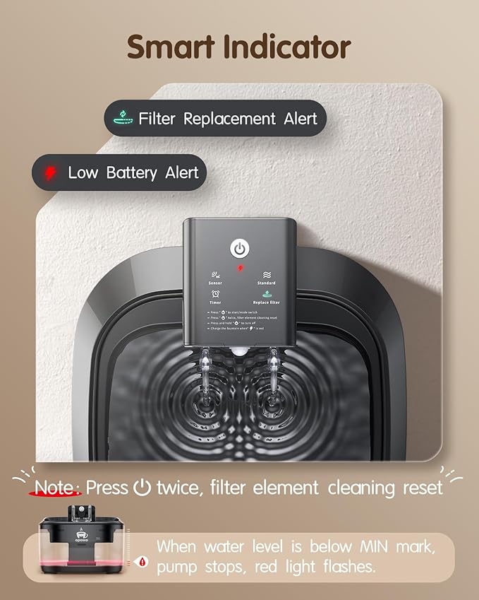 Wireless Cat Water Fountain, 108oz/3.2L Cat Water Fountain Battery Operated with 3 Modes, 5000mAh Battery, Ultra Quiet Motion Sensor Pet for Cats, Black