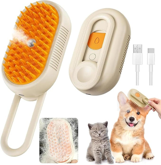 Cat Steam Brush for Shedding, 2025 New 4 in 1 Rechargeable Steam Pet Brushes for Cats & Dogs, Indoor Anti-static Pets Brush for Massage, Cleaning, Shedding & Combing Hair (Beige)
