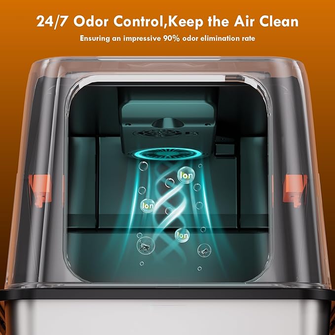 Smart Odor Control Cat Litter Box with Lid, Stainless Steel Cat Litter Box with Infrared Sensor, Large Litter Boxs for Cats, 3 in 1 Design and 135° Flip-Top, Litter Scoop & Foot Pedal