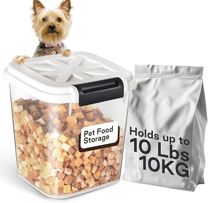 10 lbs Dog Food Storage Container Cat Treat Container with Measuring Cup,Large Dry Pet Food Storage Bin for Cereal, Birds, Rice and Grain