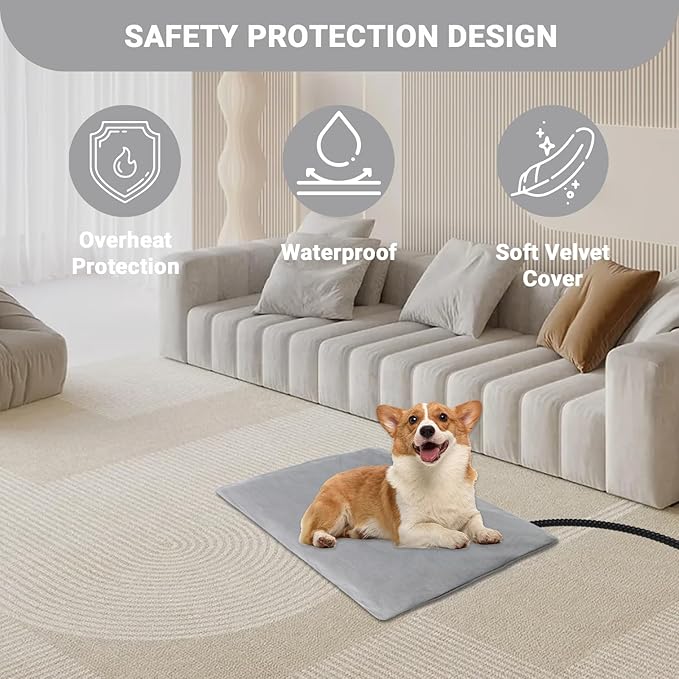 Pet Heating Pad for Dog Cats, Temperature Adjustable Pet Heated Bed with Timer, Cat Heating Pad Outdoor Indoor with Overheating Protection, Pet Warming Pad for Cat Dog House Outside