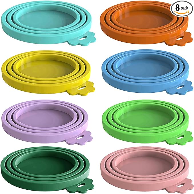 8 pack Silicone Pet Food Can Lids for 3 Standard Size Food Cans for Pet Food Cans or Canned Goods, Multicolor