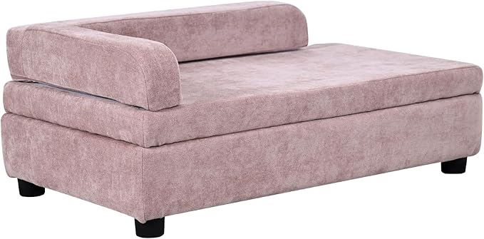 AFBKSS&BB Pet Sofa with Hidden Storage for Puppy and Cat,Linen Fabric Dog Sofa,Cat Couch with Wooden Frame (Pink)