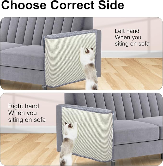 Upgraded Cat Scratch Furniture Protector,Cat Scratch Sofa Arm Sheild with Large Size Natural Sisal for Protecting Couch Sofa Chair Furniture 27.9''L*19.7''W (Light Grey/Left Handed)