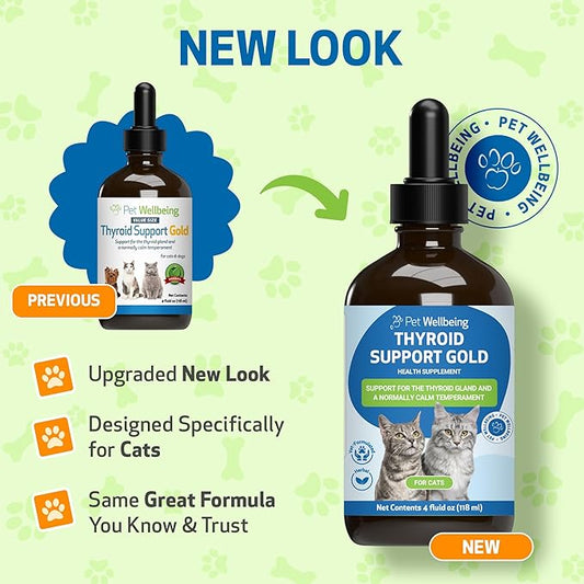 Pet Wellbeing Thyroid Support Gold for Cats - Supports Healthy Thyroid Gland Function in Cats, Normal Metabolism, Bugleweed, Lemon Balm - Veterinarian-Formulated Herbal Supplement 4 fl oz (118 ml)